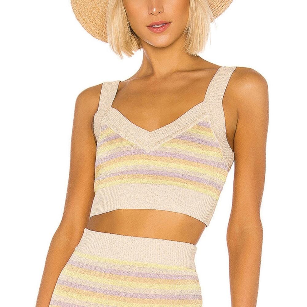 Tularosa Rhythm Tank Metallic Striped Knit Crop Top Size Medium NWT $125
